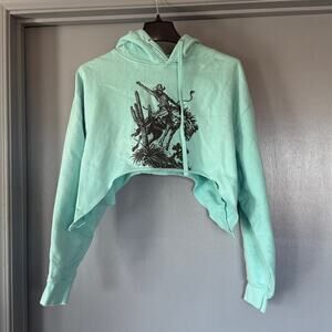 The Whole Herd Women's Pullover Top Cropped Western Hoodie Cowboy Bronco sz XL